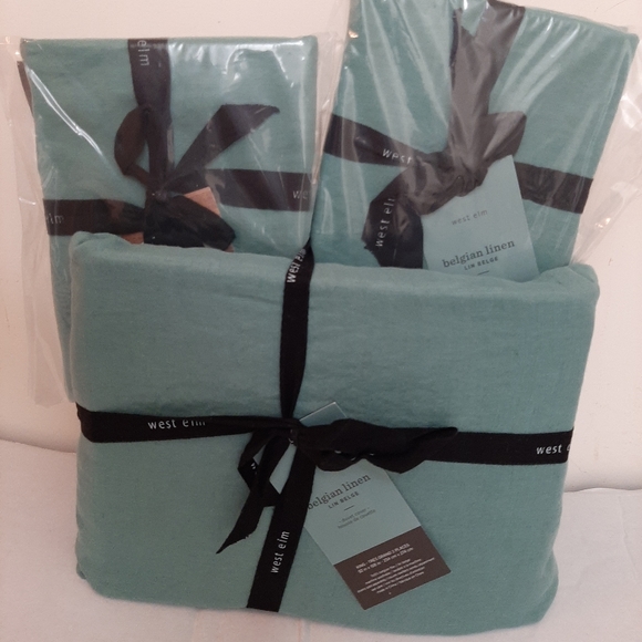 West Elm KING Belgian Flax Linen Duvet Cover & 2 KING shams Peacock - Picture 12 of 12